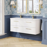 Modern Splash 1200mm Satin White 4 Drawer Wall Hung Vanity Unit With 2 Tap Hole Polymarble basin