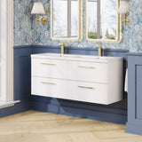 Modern Splash 1200mm Satin White 4 Drawer Wall Hung Vanity Unit With 2 Tap Hole Ceramic Basin