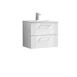 Modern Splash 600mm Satin White 2 Drawer Wall Hung Vanity Unit With Curved Basin