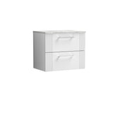 Modern Splash 600mm Satin White  2 Drawer Wall Hung Vanity Unit With Bellato Grey Worktop