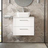 Modern Splash 600mm Satin White  2 Drawer Wall Hung Vanity Unit With Bellato Grey Worktop