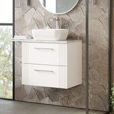 Modern Splash 600mm Satin White  2 Drawer Wall Hung Vanity Unit With Bellato Grey Worktop