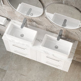 Modern Splash 1200mm Satin White Part Fluted 4 Drawer Wall Hung Vanity With Carrara Laminate Worktop