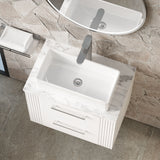 Modern Splash 600mm Satin White 2 Drawer Wall Hung Vanity Unit With Carrara Laminate Worktop
