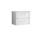 Modern Splash 600mm Satin White 2 Drawer Wall Hung Vanity & Worktop With Co-ordinating Worktop