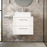 Modern Splash 600mm Satin White 2 Drawer Wall Hung Vanity & Worktop With Co-ordinating Worktop