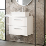 Modern Splash 600mm Satin White 2 Drawer Wall Hung Vanity & Worktop With Co-ordinating Worktop
