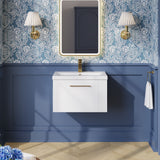 Modern Splash 600mm Satin White 1 Drawer Wall Hung Vanity Unit With Mid-Edge Basin