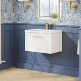 Modern Splash 600mm Satin White 1 Drawer Wall Hung Vanity Unit With Mid-Edge Basin