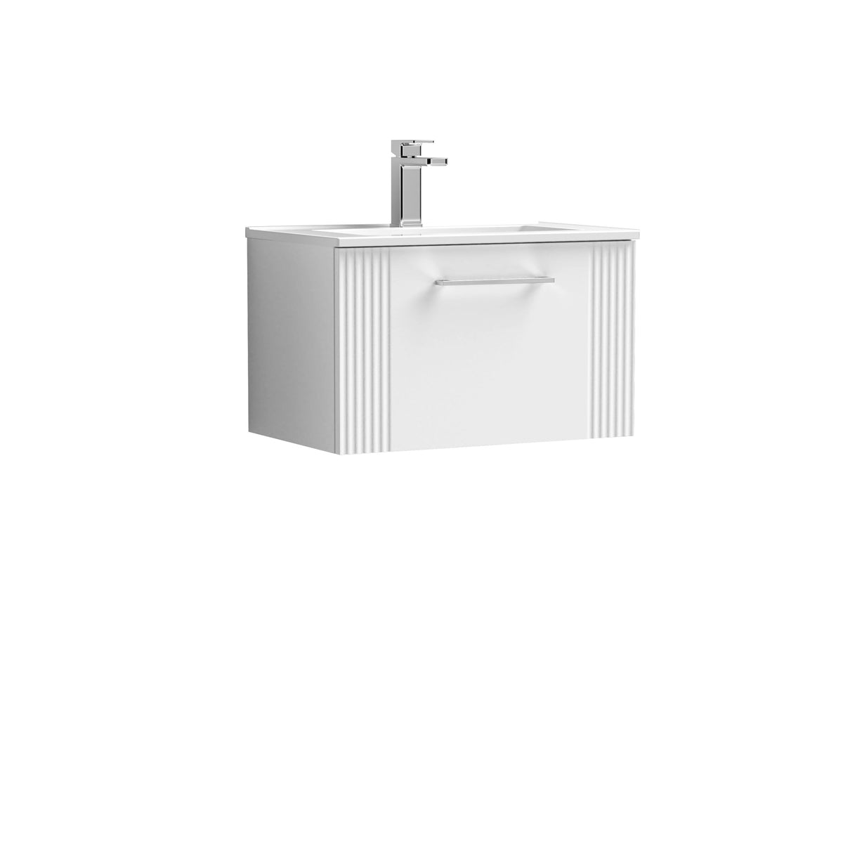 Modern Splash 600mm Satin White 1 Drawer Wall Hung Vanity Unit With Minimalist Basin