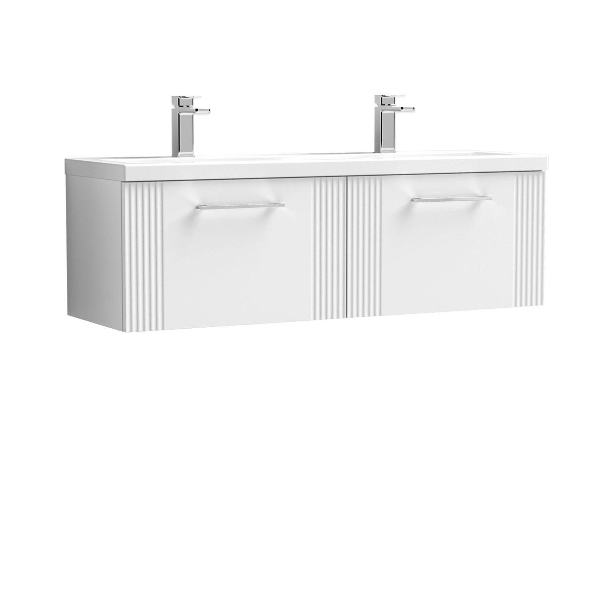 Modern Splash 1200mm Satin White 2 Drawer Wall Hung Vanity Unit With 2 Tap Hole Ceramic Basin