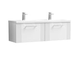 Modern Splash 1200mm Satin White 2 Drawer Wall Hung Vanity Unit With 2 Tap Hole Ceramic Basin