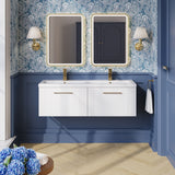 Modern Splash 1200mm Satin White 2 Drawer Wall Hung Vanity Unit With 2 Tap Hole Ceramic Basin