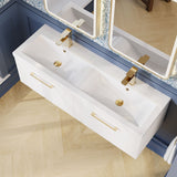 Modern Splash 1200mm Satin White 2 Drawer Wall Hung Vanity Unit With 2 Tap Hole Ceramic Basin