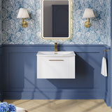 Modern Splash 600mm Satin White 1 Drawer Wall Hung Vanity Unit With Curved Basin