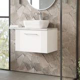 Modern Splash 600mm Satin White 1 Drawer Wall Hung Vanity With Bellato Grey Worktop