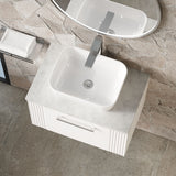 Modern Splash 600mm Satin White 1 Drawer Wall Hung Vanity With Bellato Grey Worktop