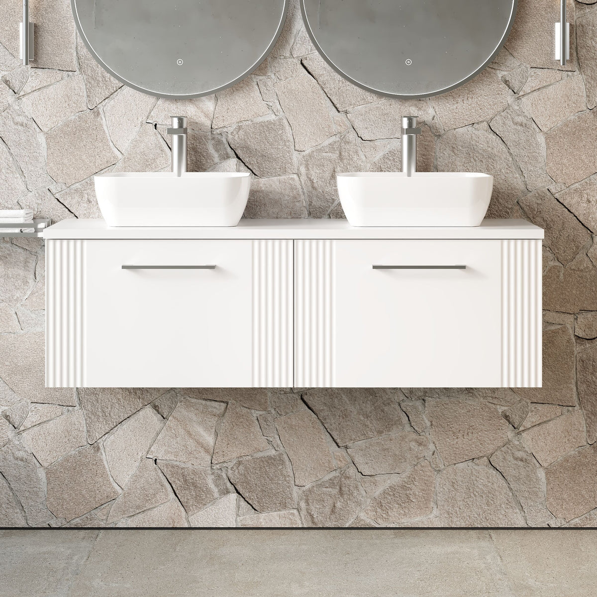 Modern Splash 1200mm Part Fluted 2 Drawer Wall Hung Vanity & Worktop