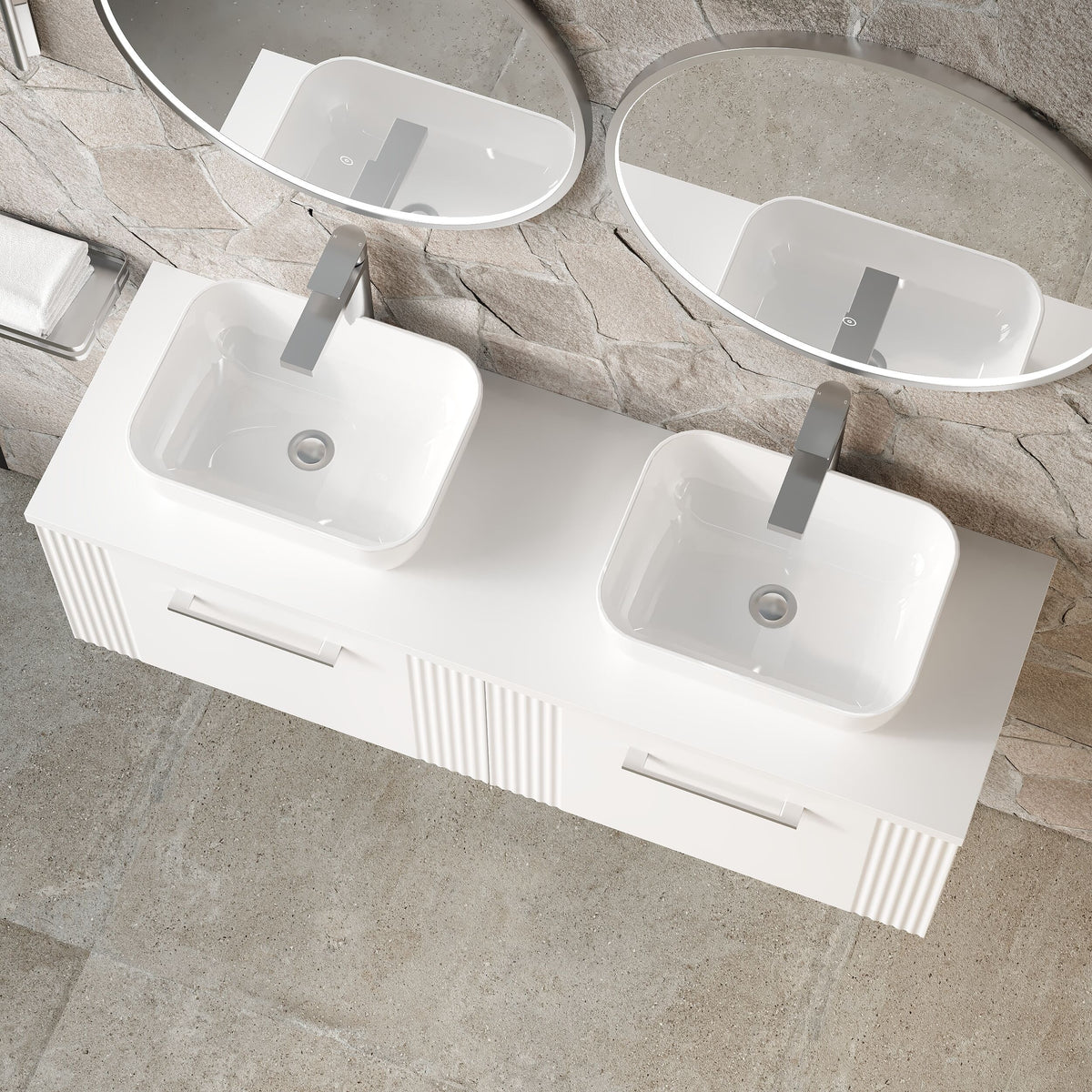 Modern Splash 1200mm Part Fluted 2 Drawer Wall Hung Vanity & Worktop