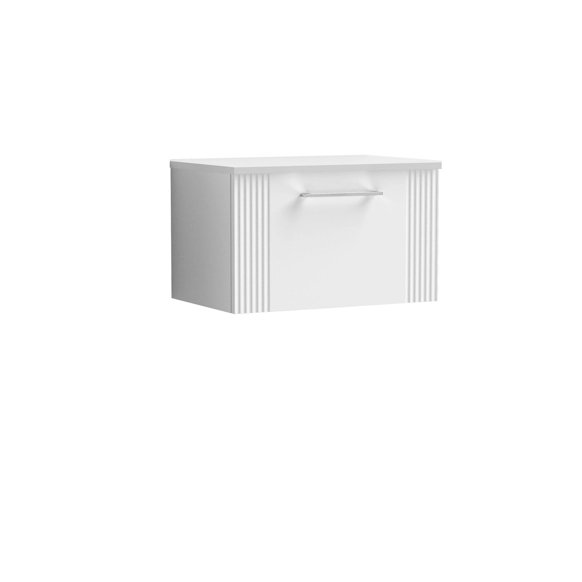 Modern Splash 600mm Satin White 1 Drawer Wall Hung Vanity & Worktop With Co-ordinating Worktop
