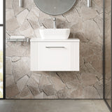 Modern Splash 600mm Satin White 1 Drawer Wall Hung Vanity & Worktop With Co-ordinating Worktop