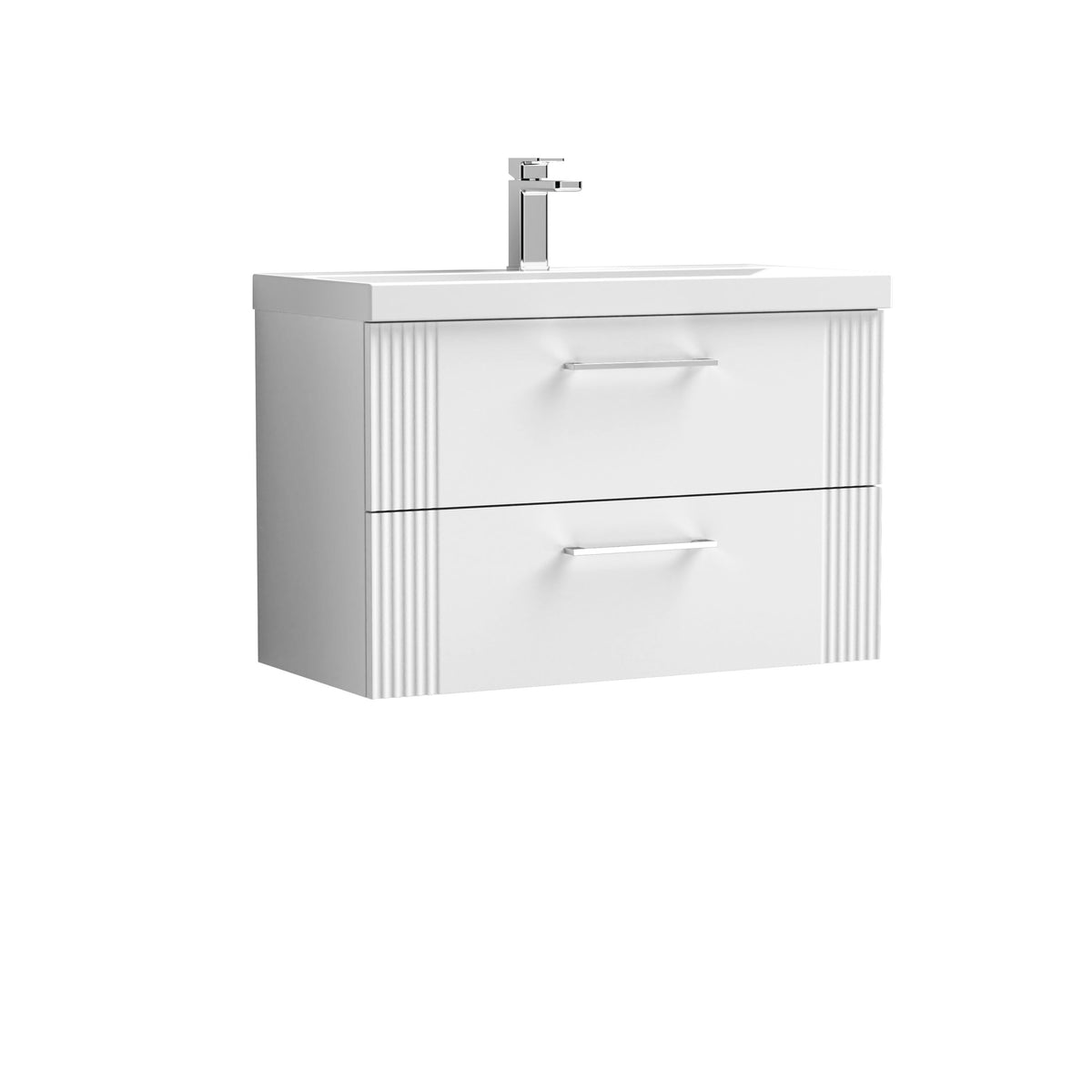 Modern Splash 800mm Satin White 2 Drawer Wall Hung Vanity Unit With Mid-Edge Basin