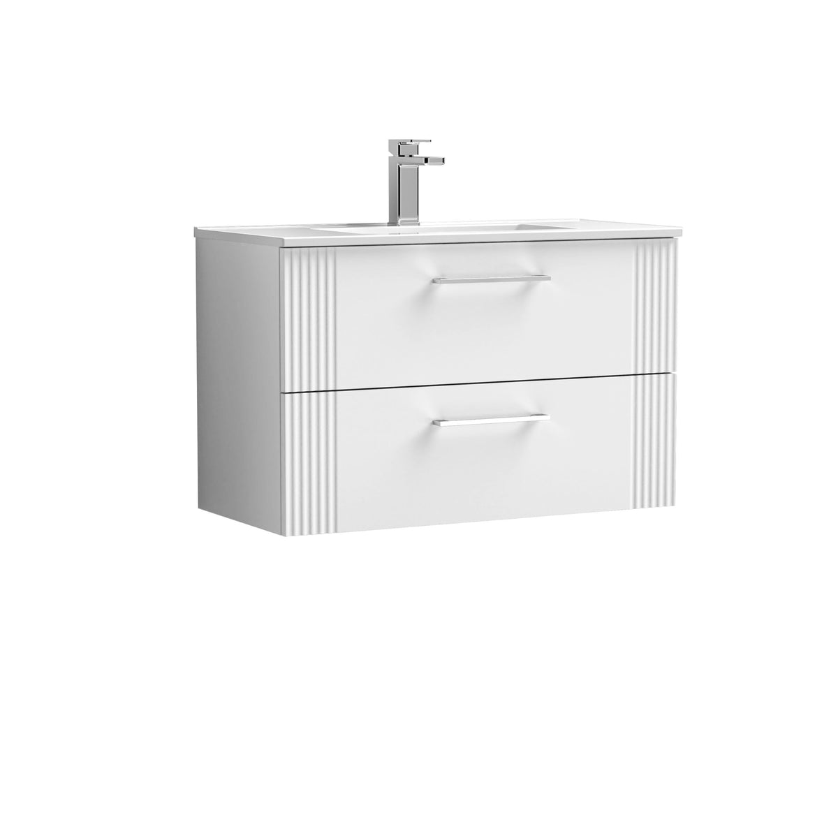 Modern Splash 800mm Satin White 2 Drawer Wall Hung Vanity Unit With Minimalist Basin