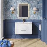 Modern Splash 800mm Satin White 2 Drawer Wall Hung Vanity Unit With Curved Basin