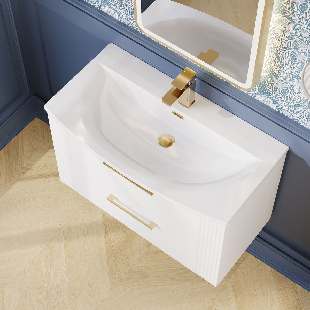 Modern Splash 800mm Satin White 2 Drawer Wall Hung Vanity Unit With Curved Basin