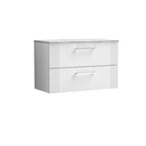 Modern Splash 800mm Satin White 2 Drawer Wall Hung Vanity With Bellato Grey Worktop