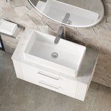 Modern Splash 800mm Satin White 2 Drawer Wall Hung Vanity With Bellato Grey Worktop