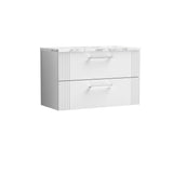 Modern Splash 800mm Satin White 2 Drawer Wall Hung Satin White Vanity Unit With Carrara Laminate Worktop