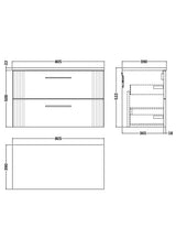 Modern Splash 800mm Satin White 2 Drawer Wall Hung Satin White Vanity Unit With Carrara Laminate Worktop