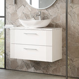 Modern Splash 800mm Satin White 2 Drawer Wall Hung Satin White Vanity Unit With Carrara Laminate Worktop