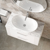 Modern Splash 800mm Satin White 2 Drawer Wall Hung Satin White Vanity Unit With Carrara Laminate Worktop