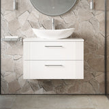 Modern Splash 800mm Satin White 2 Drawer Wall Hung Vanity With Co-ordinating Worktop