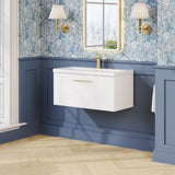 Modern Splash 800mm Satin White 1 Drawer Wall Hung Vanity Unit With Mid-Edge Basin
