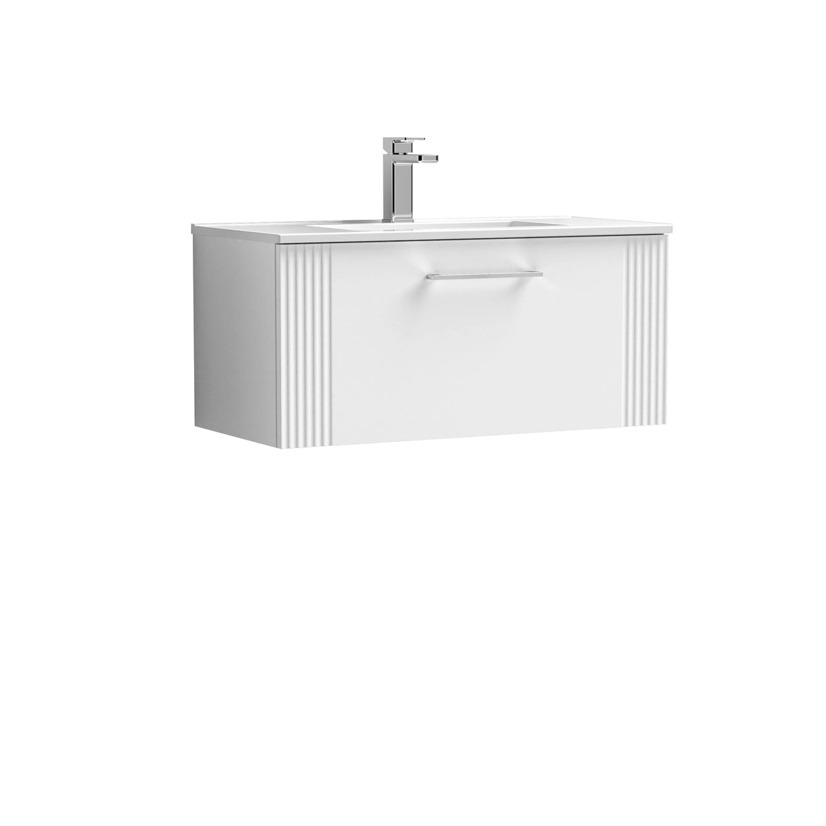 Modern Splash 800mm Satin White 1 Drawer Wall Hung Vanity Unit With Minimalist Basin
