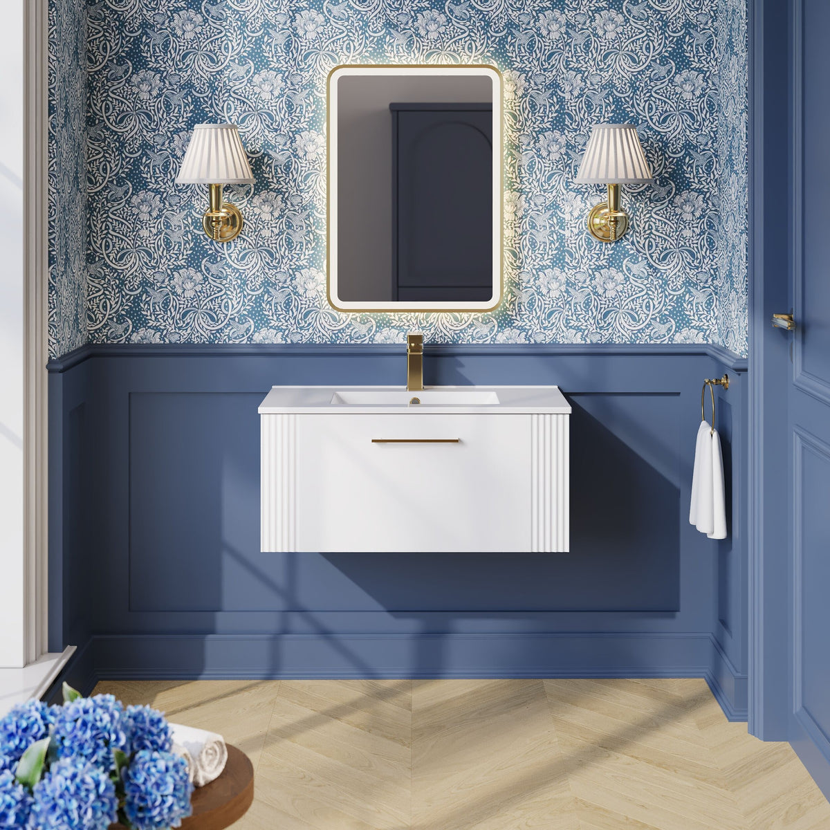Modern Splash 800mm Satin White 1 Drawer Wall Hung Vanity Unit With Minimalist Basin
