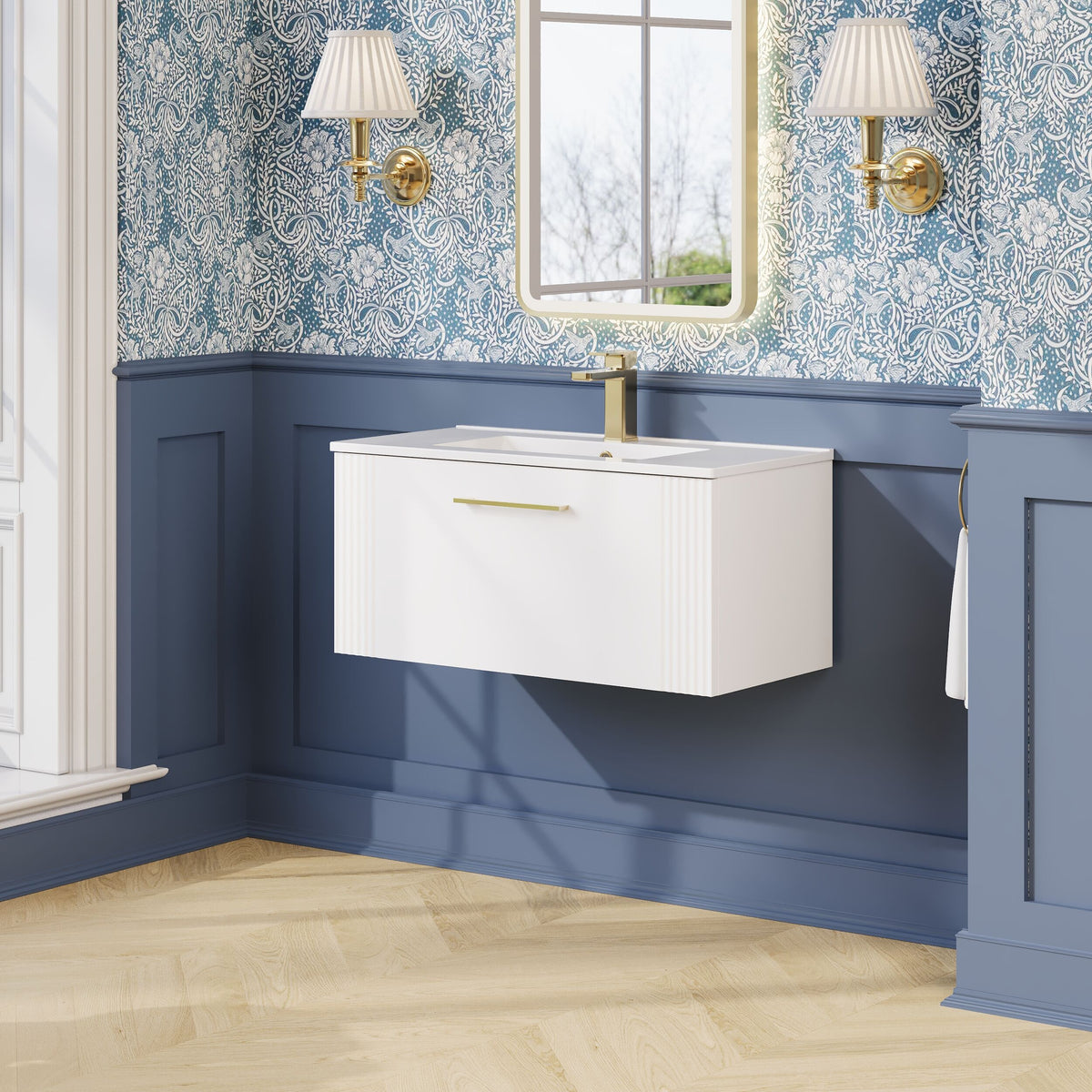 Modern Splash 800mm Satin White 1 Drawer Wall Hung Vanity Unit With Minimalist Basin