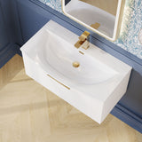 Modern Splash 800mm Satin White 1 Drawer Wall Hung Vanity Unit With Curved Basin