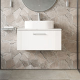 Modern Splash 800mm Satin White 1 Drawer Wall Hung Vanity With Bellato Grey Worktop