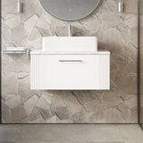 Modern Splash 800mm Satin White 1 Drawer Wall Hung Vanity Unit With Carrara Laminate Worktop