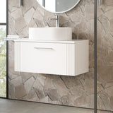 Modern Splash 800mm Satin White 1 Drawer Wall Hung Vanity & Worktop With Co-ordinating Worktop