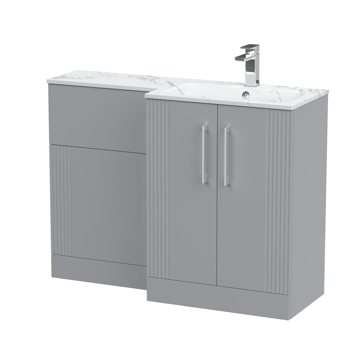 Modern Splash 1100mm Right-Hand 2 Door Satin Grey Floor Standing Combination Unit With Stone Basin