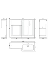 Modern Splash 1100mm Right-Hand 2 Door Satin Grey Floor Standing Combination Unit With Stone Basin
