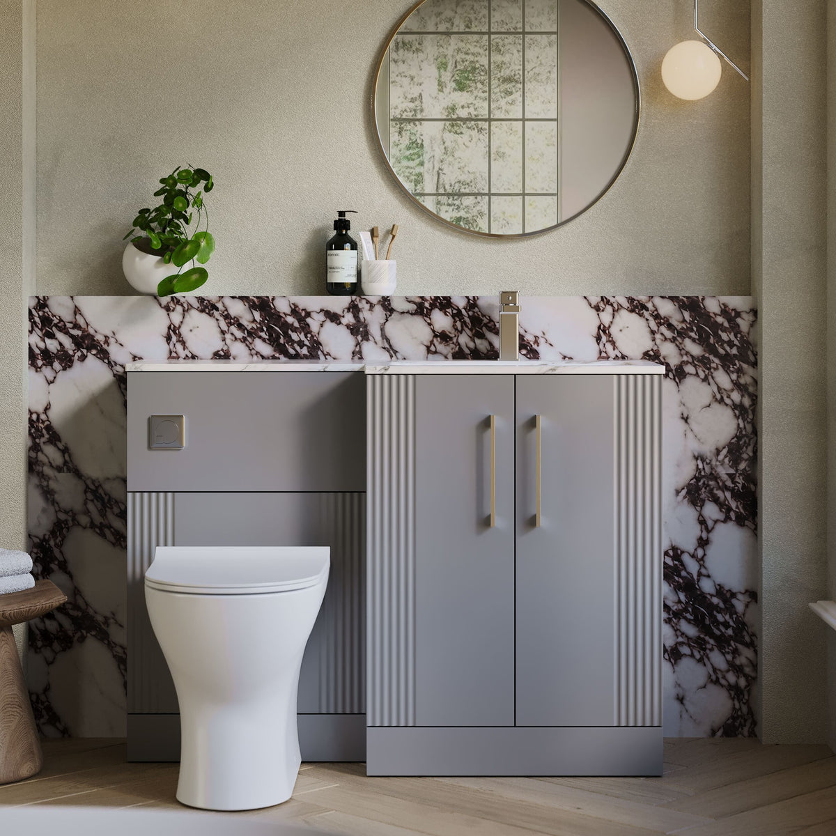 Modern Splash 1100mm Right-Hand 2 Door Satin Grey Floor Standing Combination Unit With Stone Basin