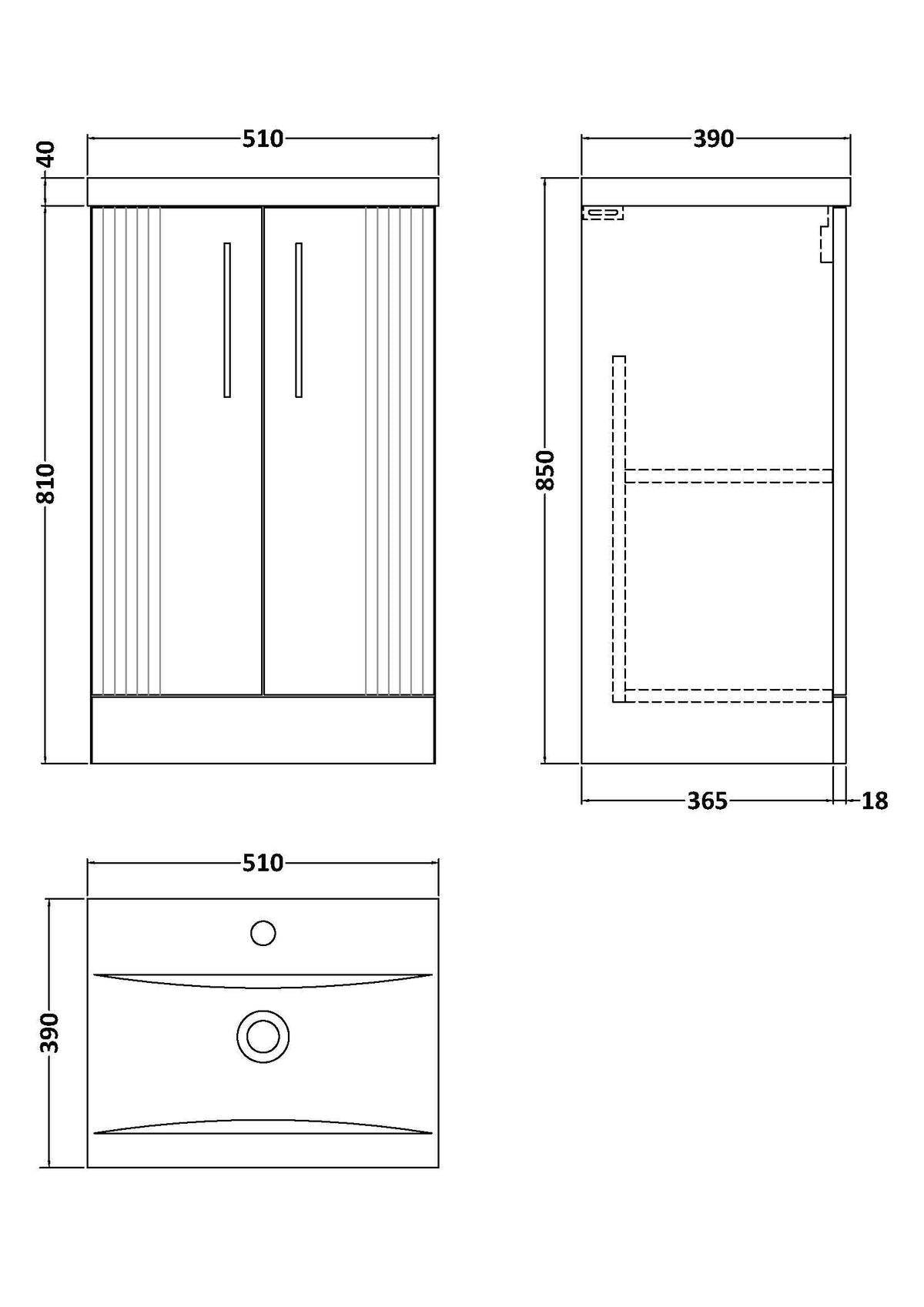 Modern Splash 500mm Satin Grey 2 Door Floor Standing Vanity Unit With Mid-Edge Basin