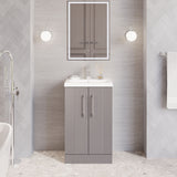 Modern Splash 500mm Satin Grey 2 Door Floor Standing Vanity Unit With Mid-Edge Basin