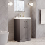 Modern Splash 500mm Satin Grey 2 Door Floor Standing Vanity Unit With Mid-Edge Basin